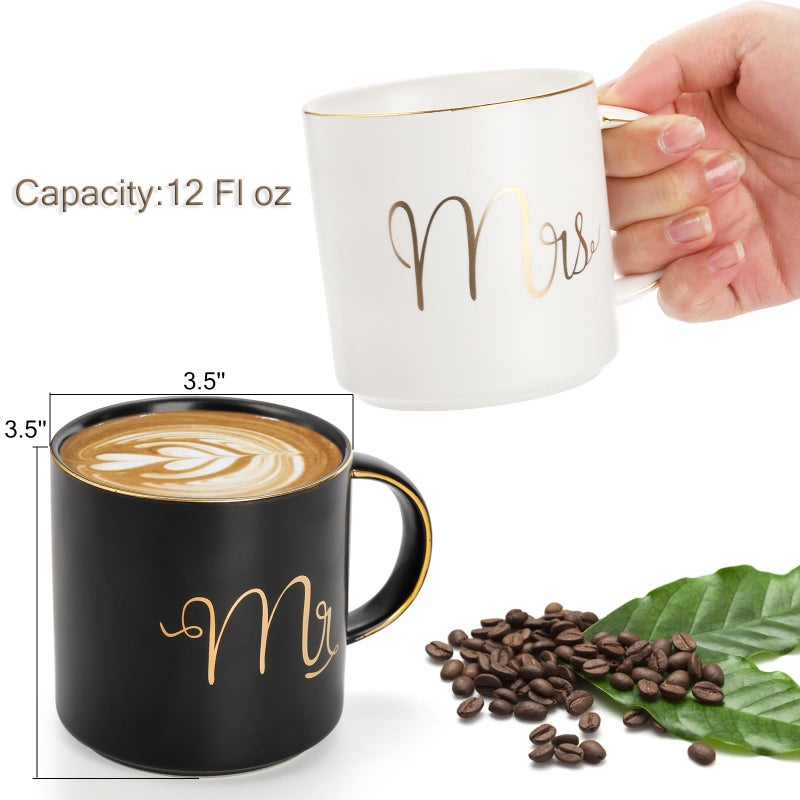 Yesland 12 oz Mr and Mrs Mug, Ceramic Coffee Mug for the Couple, Ideal Gift for Engagement, Anniversary, His and Hers, Bride and Groom, Valentines and Christmas Gifts - Set of 2 (Black & White) - Image 2